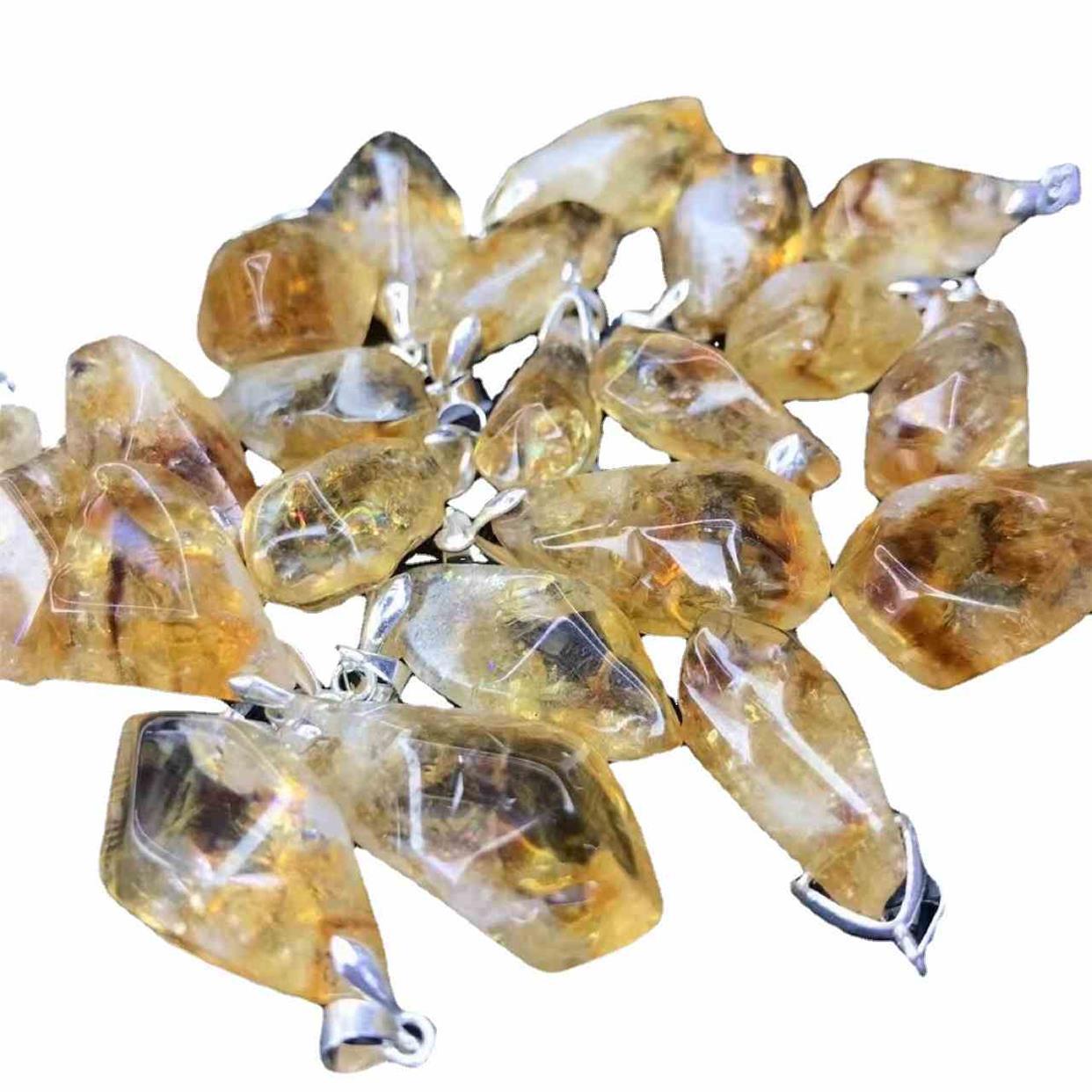 Raw Stone Yellow Pagoda Crystal Leather Rope Necklace