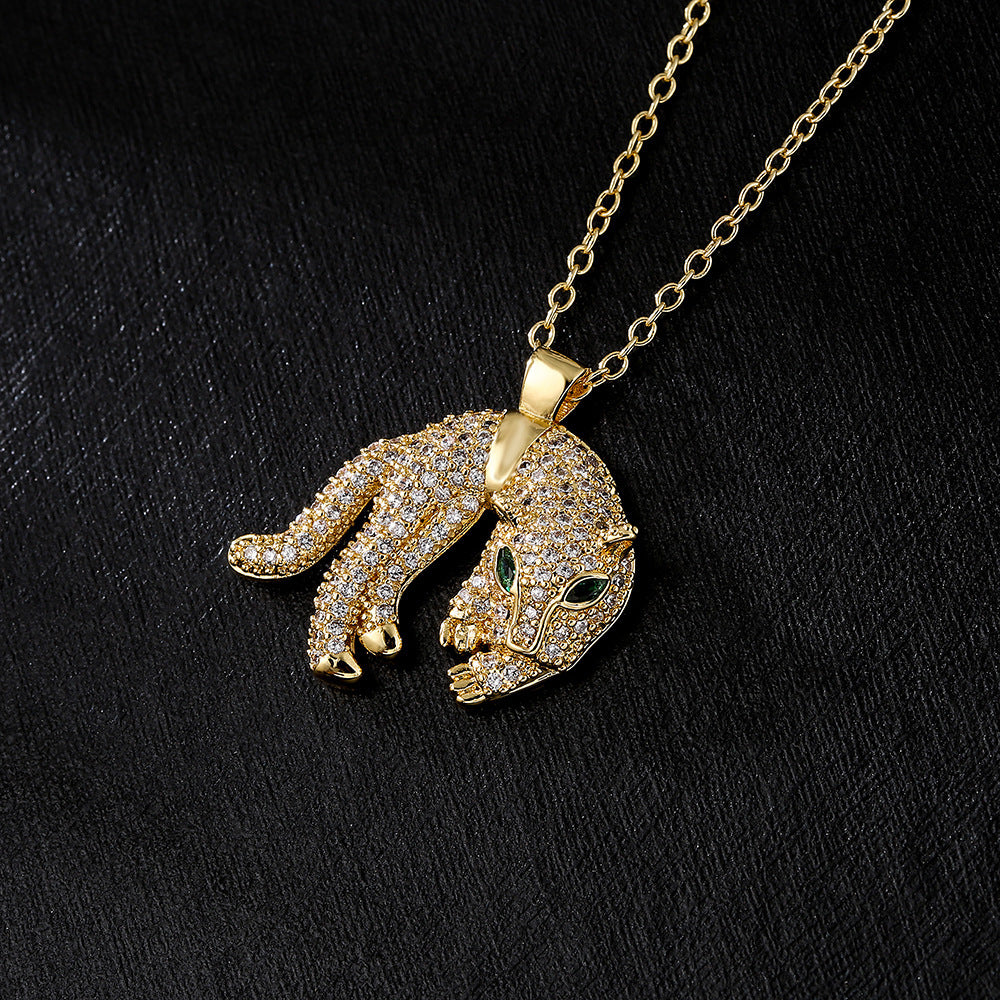 Hip Hop Tiger Leopard Lion Pendant Copper 18K Gold Zircon Animal Necklace