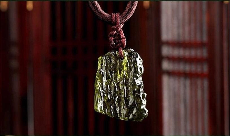 Natural Czech Meteorite Pendant Rough Green Meteorite Jewelry Necklace Fine Crystal Gravel