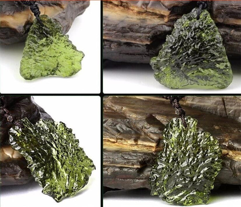 Natural Czech Meteorite Pendant Rough Green Meteorite Jewelry Necklace Fine Crystal Gravel