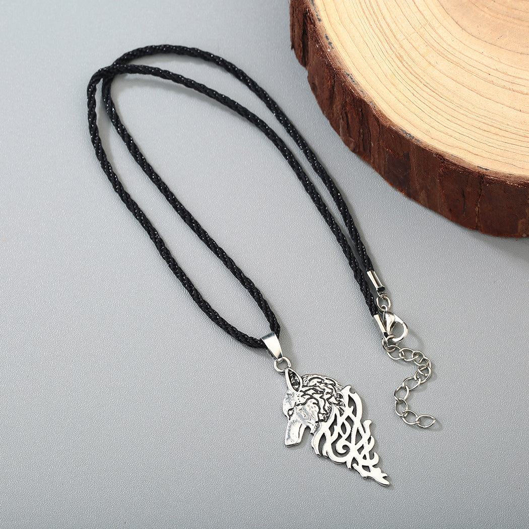Vintage Ancient Silver Animal Wolf Pendant Necklace