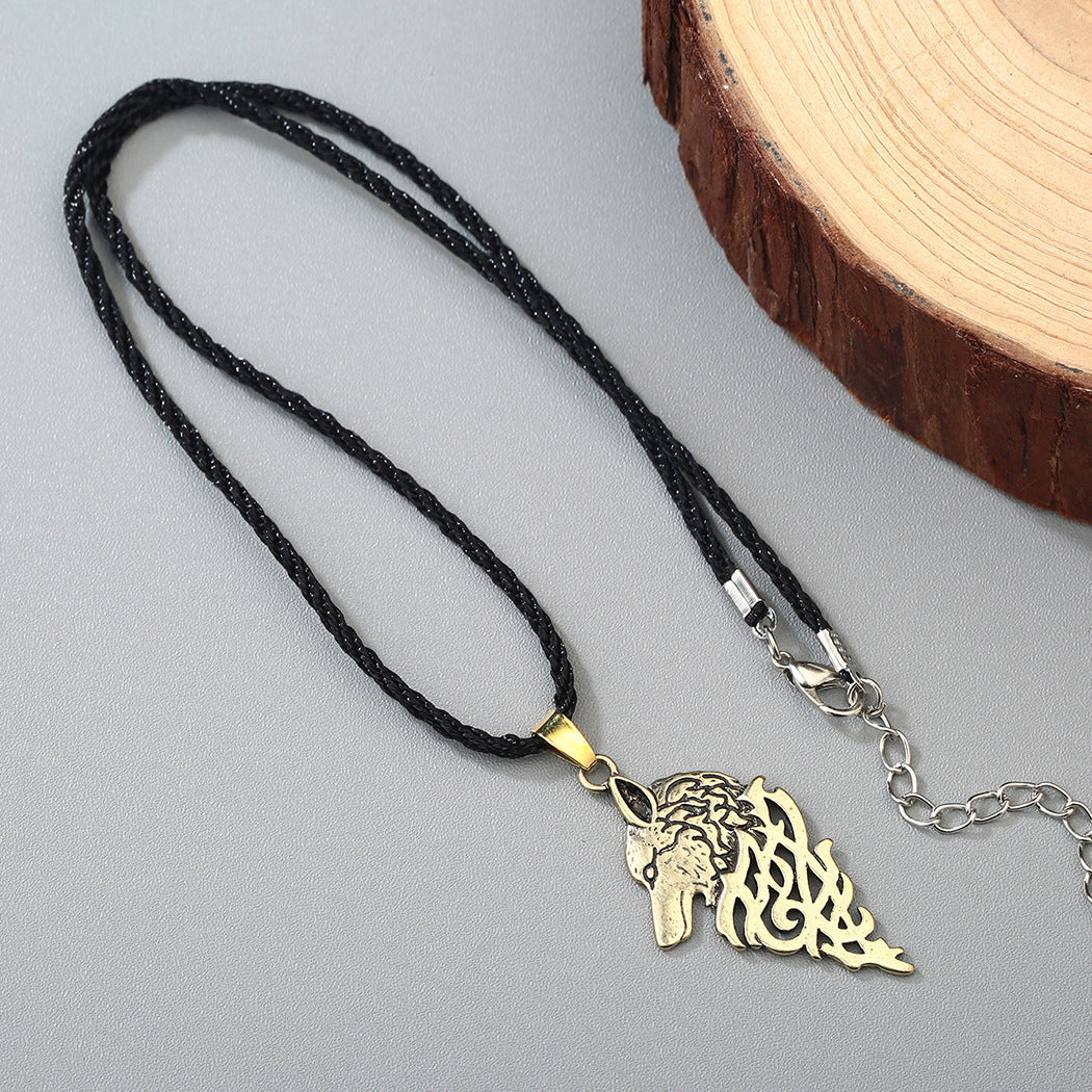 Vintage Ancient Silver Animal Wolf Pendant Necklace