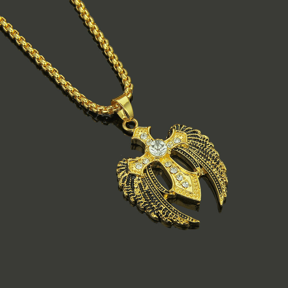 Men's Titanium Steel Cross Wing Necklace