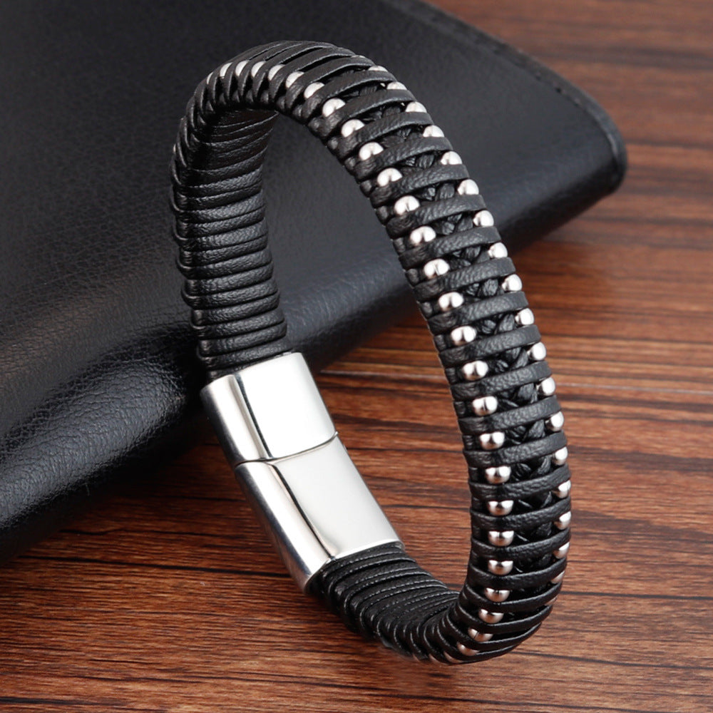 Genuine leather braided men's leather bracelet