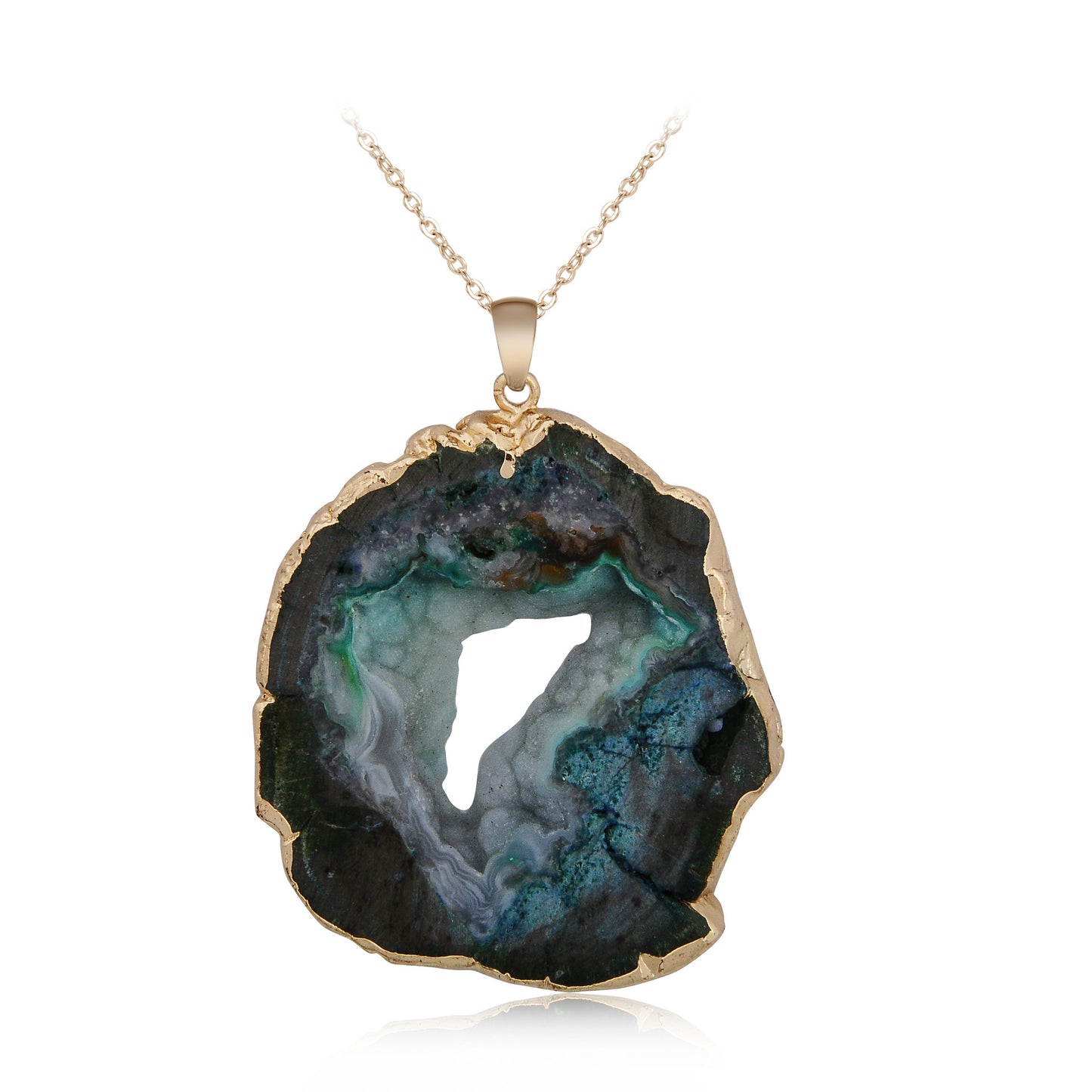 Natural Stone Pendant Rough Stone Cluster Striped Agate Crystal Hole Necklace