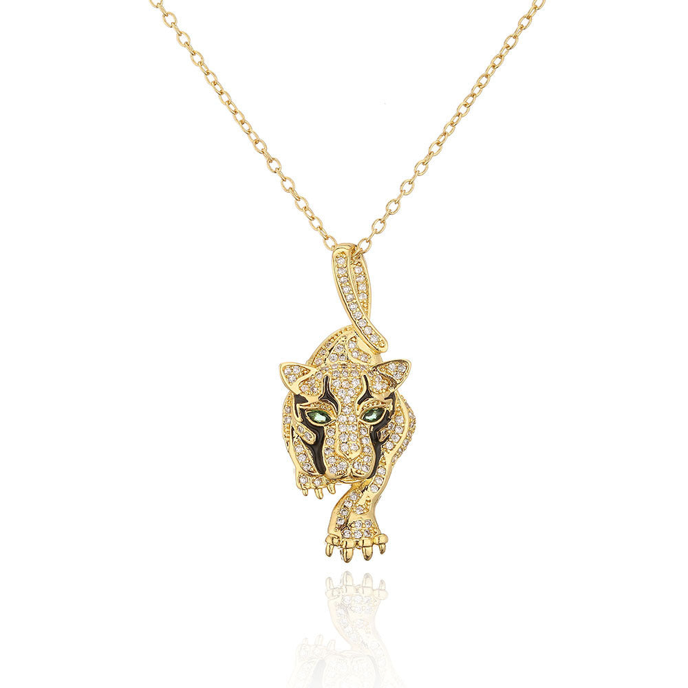 Hip Hop Tiger Leopard Lion Pendant Copper 18K Gold Zircon Animal Necklace