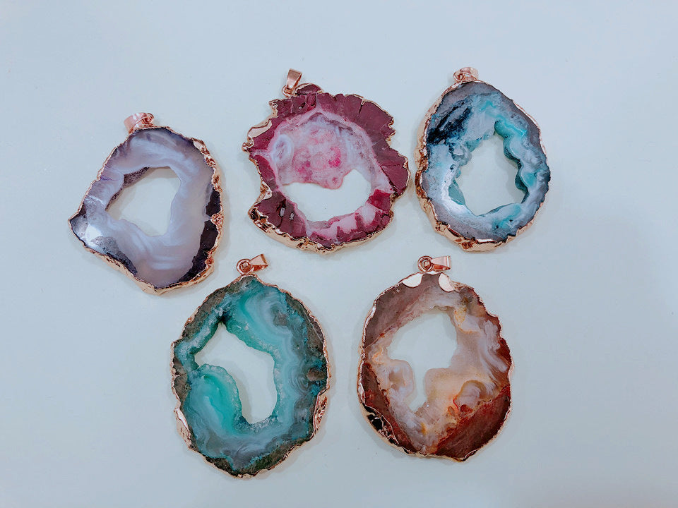 Natural Stone Pendant Rough Stone Cluster Striped Agate Crystal Hole Necklace