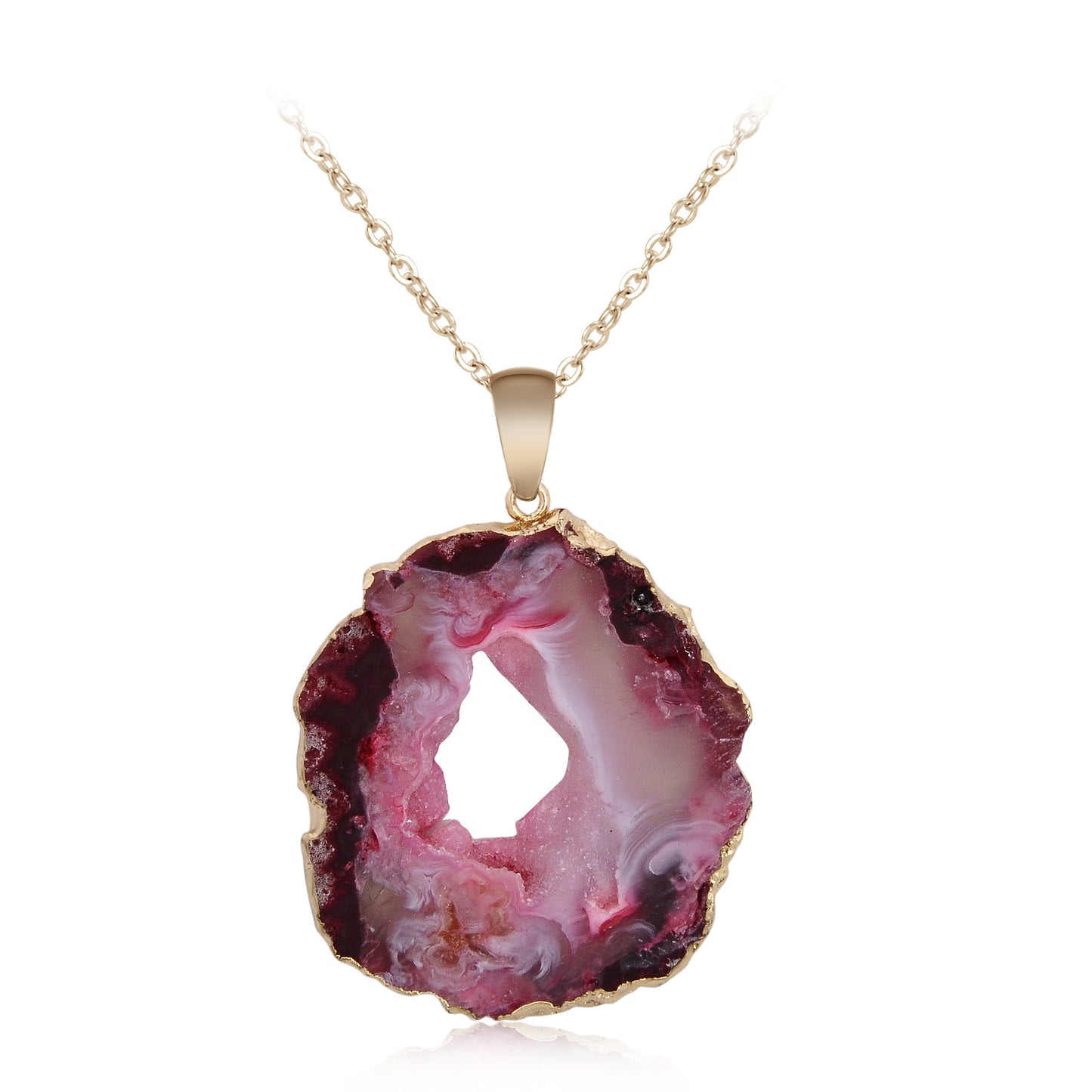 Natural Stone Pendant Rough Stone Cluster Striped Agate Crystal Hole Necklace