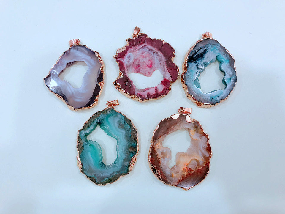 Natural Stone Pendant Rough Stone Cluster Striped Agate Crystal Hole Necklace