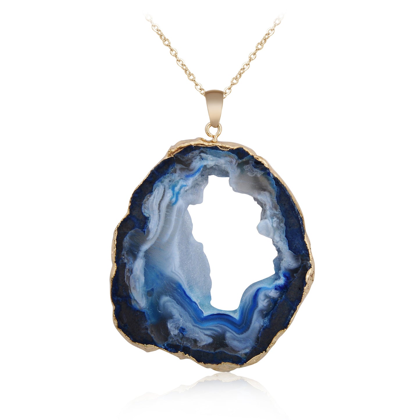 Natural Stone Pendant Rough Stone Cluster Striped Agate Crystal Hole Necklace