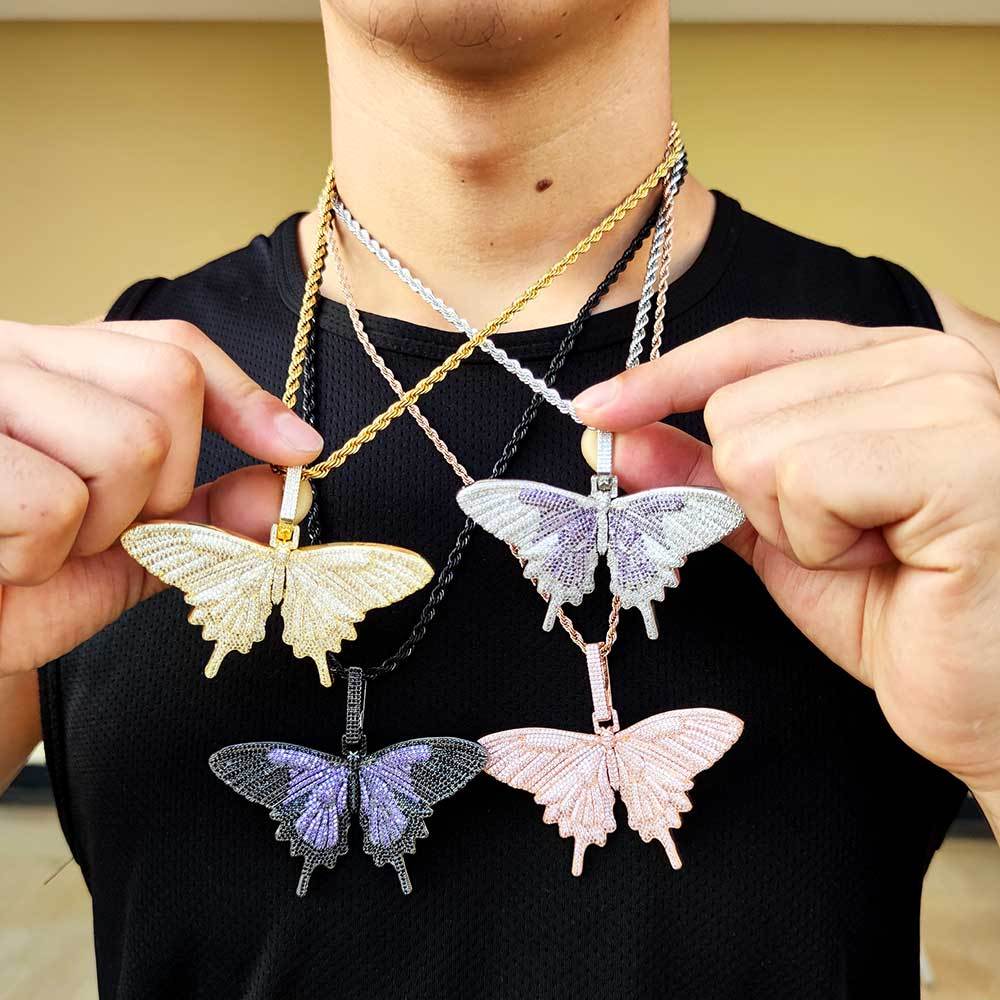 Hip Hop Large Butterfly Pendant Real Gold Electroplating Trendy Necklace