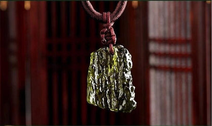 Natural Czech Meteorite Pendant Rough Green Meteorite Jewelry Necklace Fine Crystal Gravel