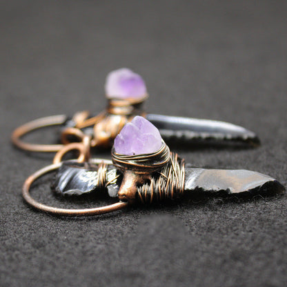 Vintage Personality Obsidian Crystal Rough Pendant Necklace