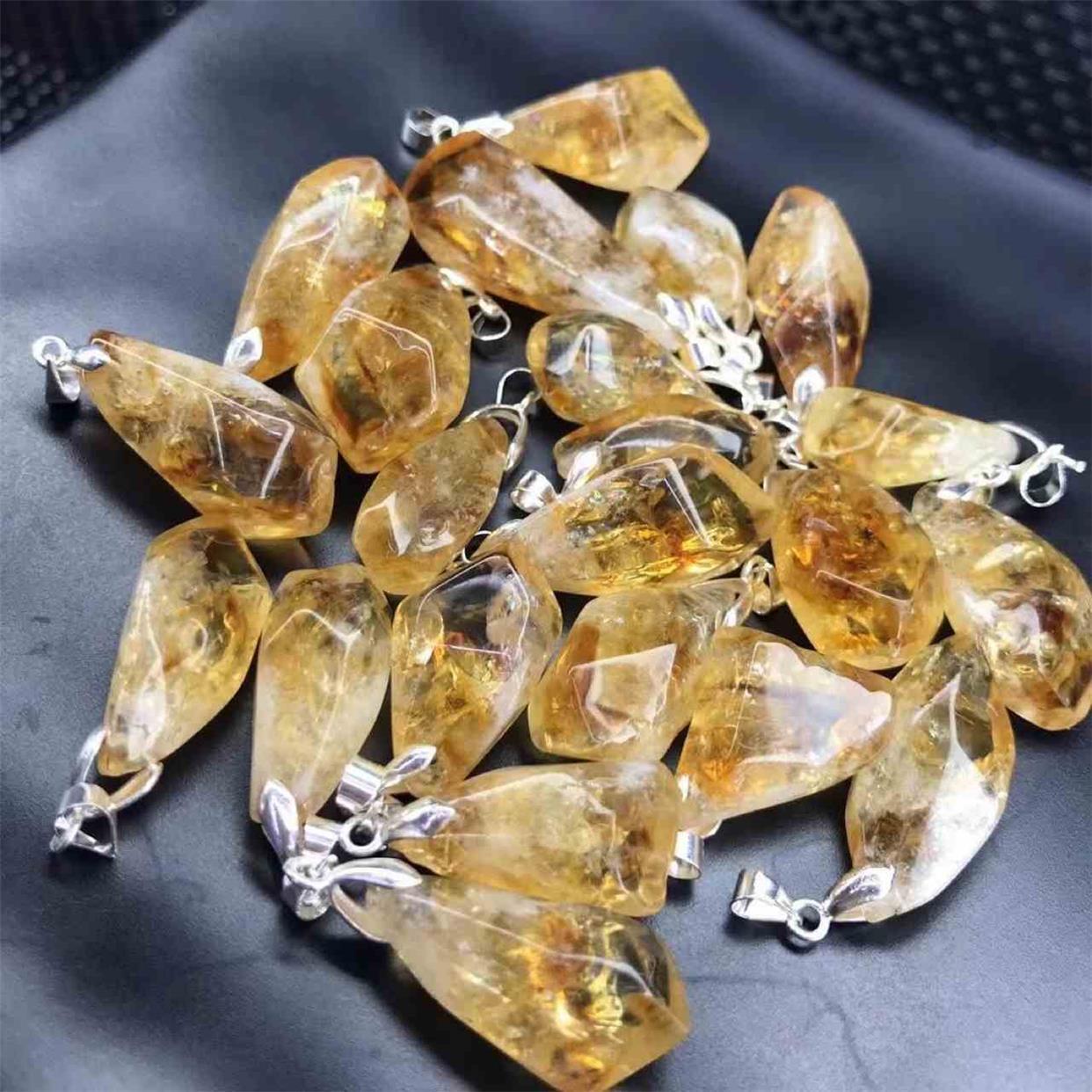 Raw Stone Yellow Pagoda Crystal Leather Rope Necklace