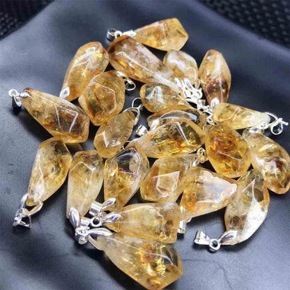 Raw Stone Yellow Pagoda Crystal Leather Rope Necklace