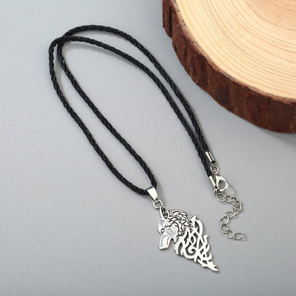 Vintage Ancient Silver Animal Wolf Pendant Necklace