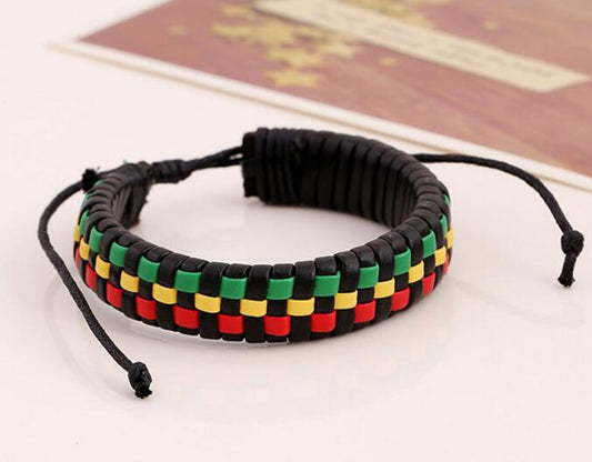 Simple Braided Leather Bracelet With Pull Adjustment Color