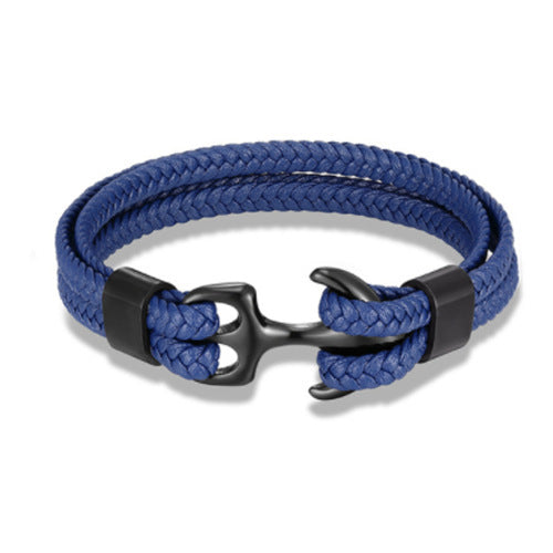 Braided Anchor Stainless Steel Leather Bracelet