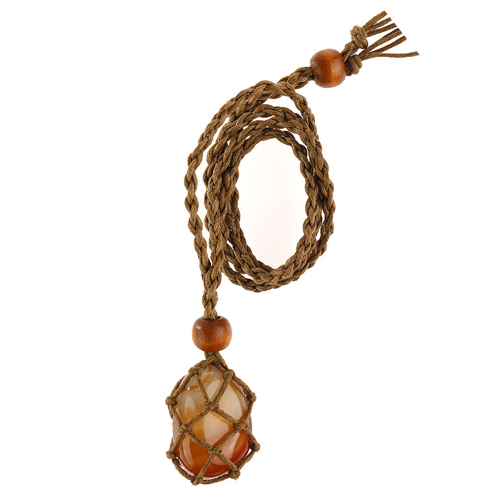 Labradorite Natural Stone Pendant Wrap Braid Necklace Macrame