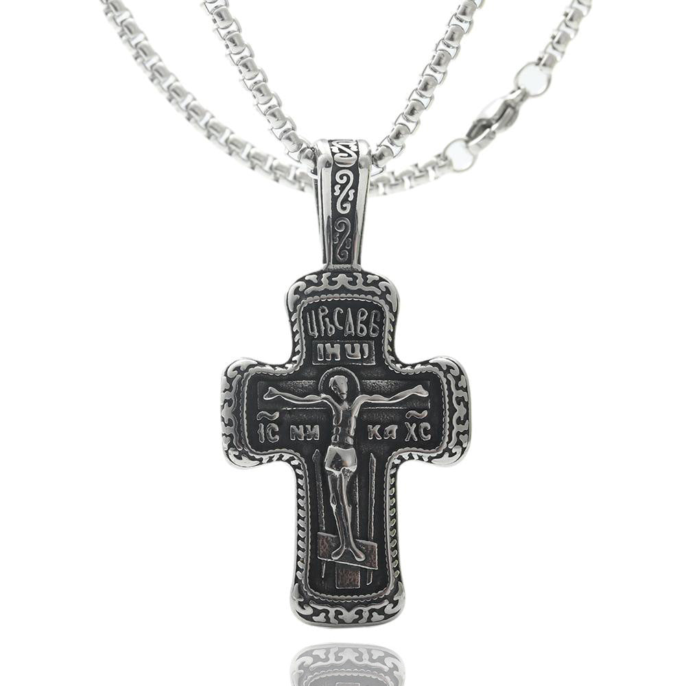 Titanium Steel Cross Necklace Retro Men's Cross Stainless Steel Pendant