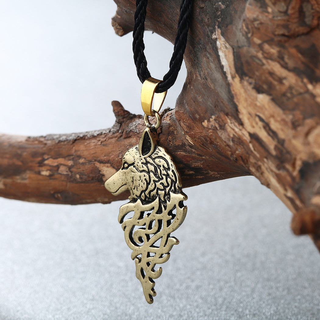 Vintage Ancient Silver Animal Wolf Pendant Necklace
