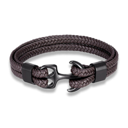 Braided Anchor Stainless Steel Leather Bracelet