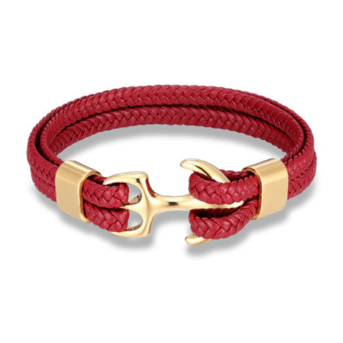 Braided Anchor Stainless Steel Leather Bracelet