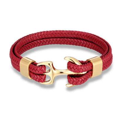 Braided Anchor Stainless Steel Leather Bracelet