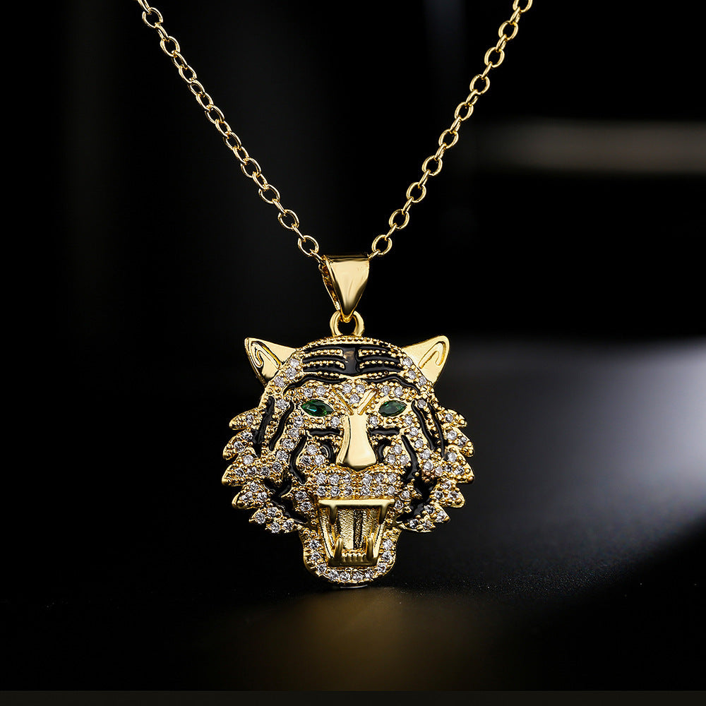 Hip Hop Tiger Leopard Lion Pendant Copper 18K Gold Zircon Animal Necklace