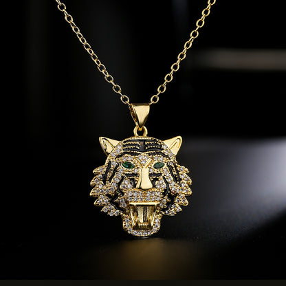 Hip Hop Tiger Leopard Lion Pendant Copper 18K Gold Zircon Animal Necklace
