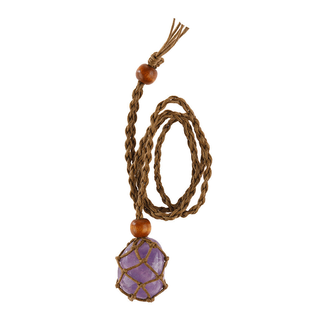 Labradorite Natural Stone Pendant Wrap Braid Necklace Macrame