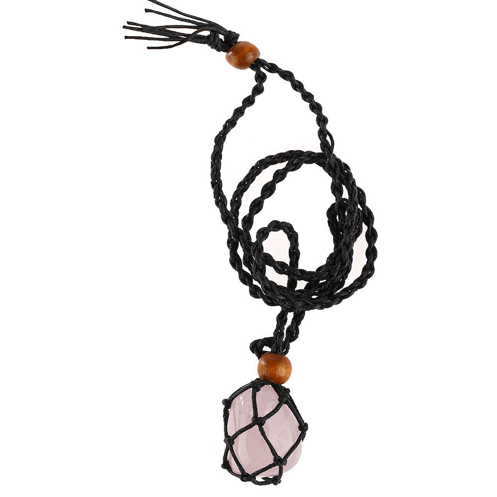 Labradorite Natural Stone Pendant Wrap Braid Necklace Macrame